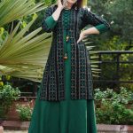 Women Printed Cotton Rayon Anarkali Kurta (Green, Black)