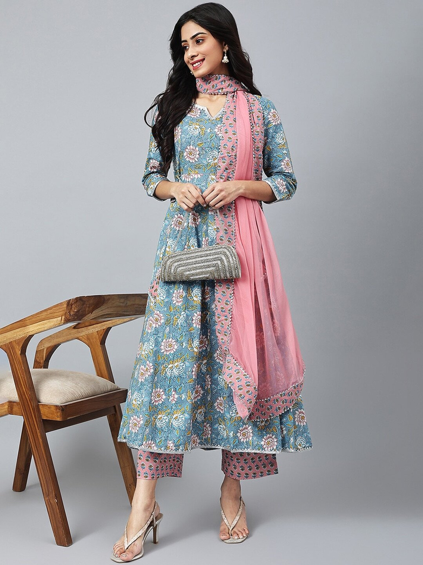 Angira Jaipur Women Pure Cotton Kurta Palazzo Dupatta Set - Image 3
