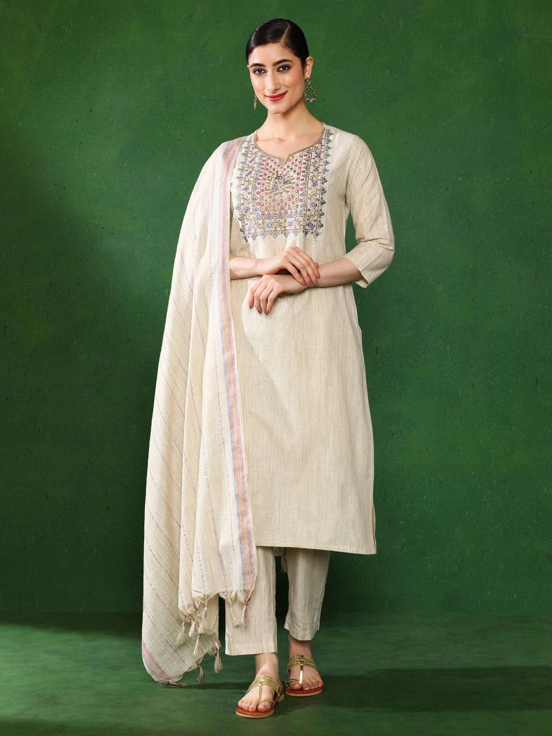 Jaipur Kurti Women Pure Cotton Kurta Pant Dupatta Set