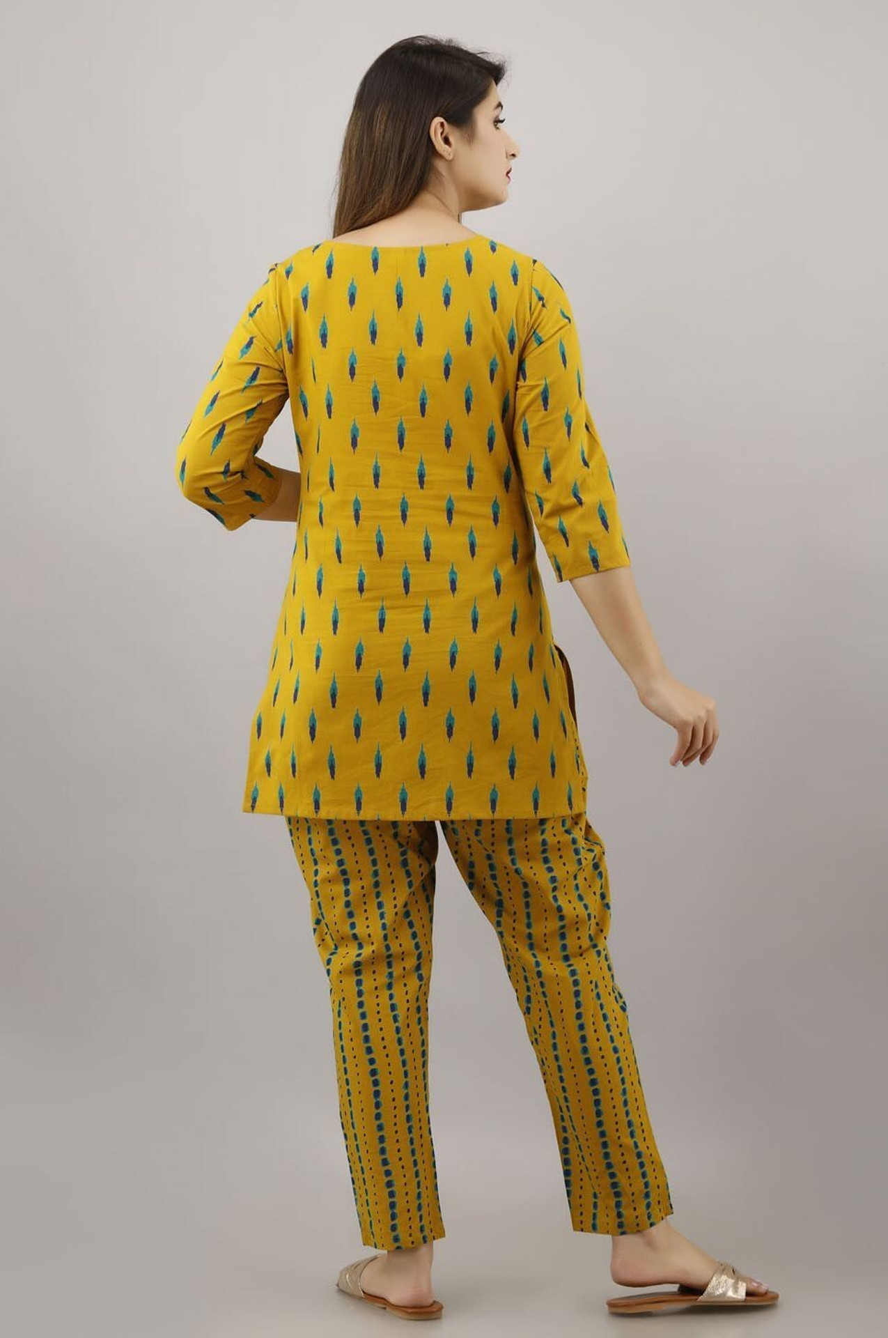 Omsharda Women Top & Pyjama Set Yellow Printed - Image 6