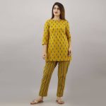Omsharda Women Top & Pyjama Set Yellow Printed