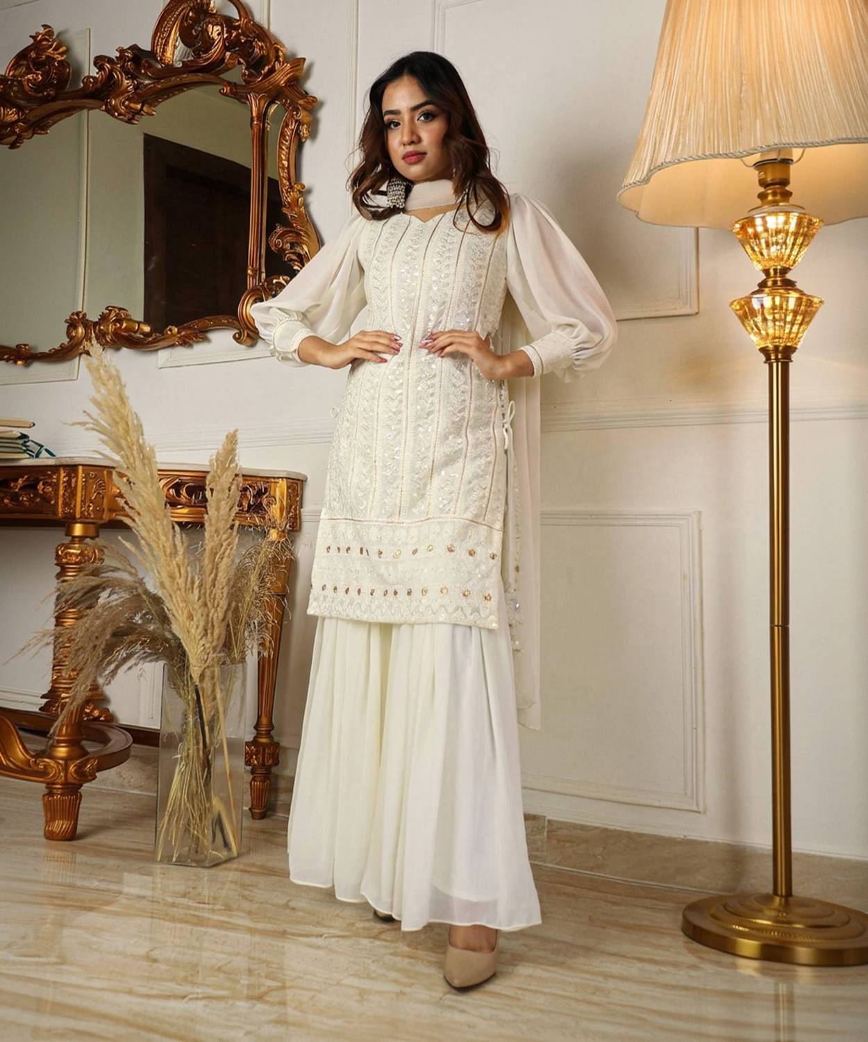 SANCIA Women Georgette Kurta Sharara Dupatta Set