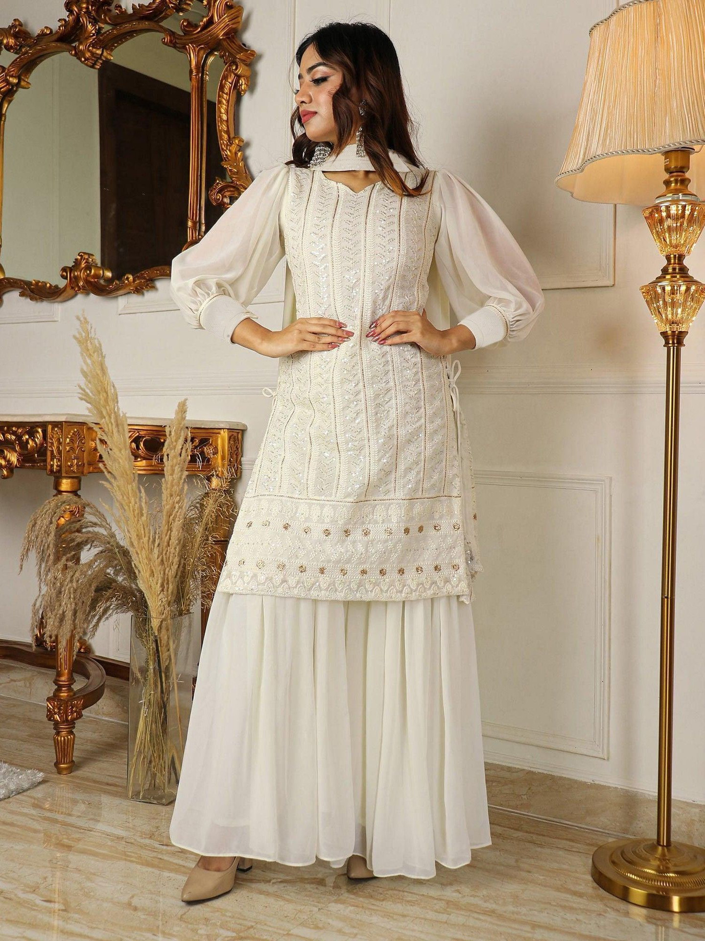 SANCIA Women Georgette Kurta Sharara Dupatta Set - Image 3