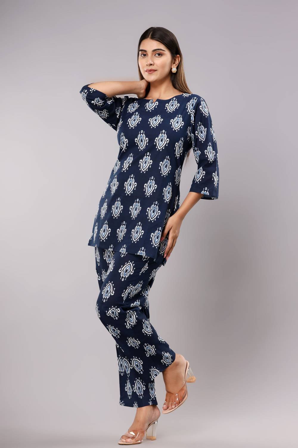 his&her Women Top & Pyjama Set Blue Printed - Image 4