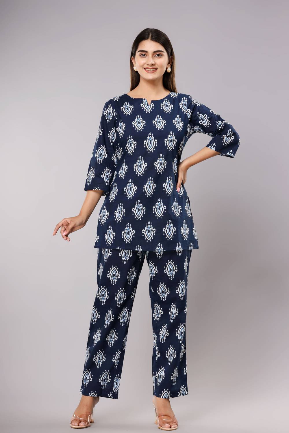 his&her Women Top & Pyjama Set Blue Printed - Image 6